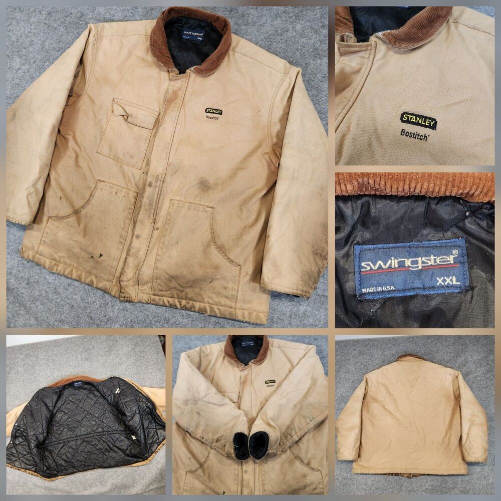 VTG Stanley Tools Bostitch Mens 2XL Swingster USA Canvas Quilted Bomber‎ Jacket